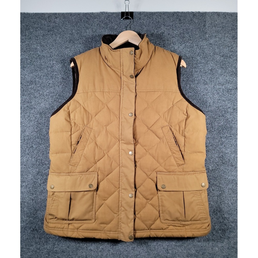 LLBean Upcountry Waxed Cotton Corduroy Down Vest Womens XL Downtek Golden Brown